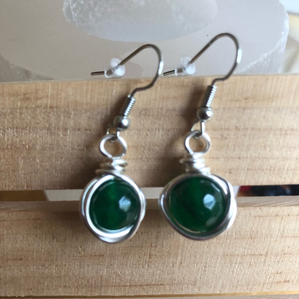 Green aventurine beaded dangle earrings handmade wire wrapped gemstone earrings